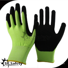 SRSAFETY 2016 13g green nylon liner palm coated sandy nitrile auto repair green gloves